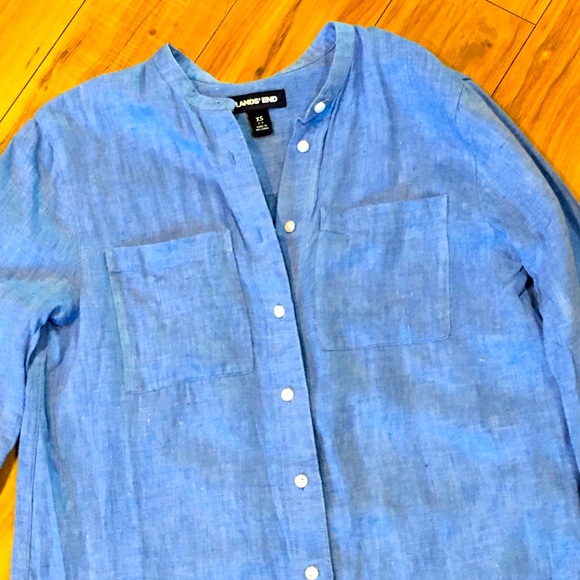 Lands End blue linen button up down blouse coastal beach cottage core small - Picture 2 of 4
